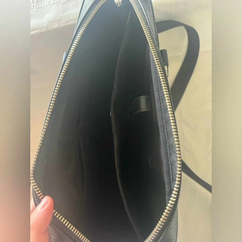Coach Black Leather Briefcase Tote with Silver Hardware